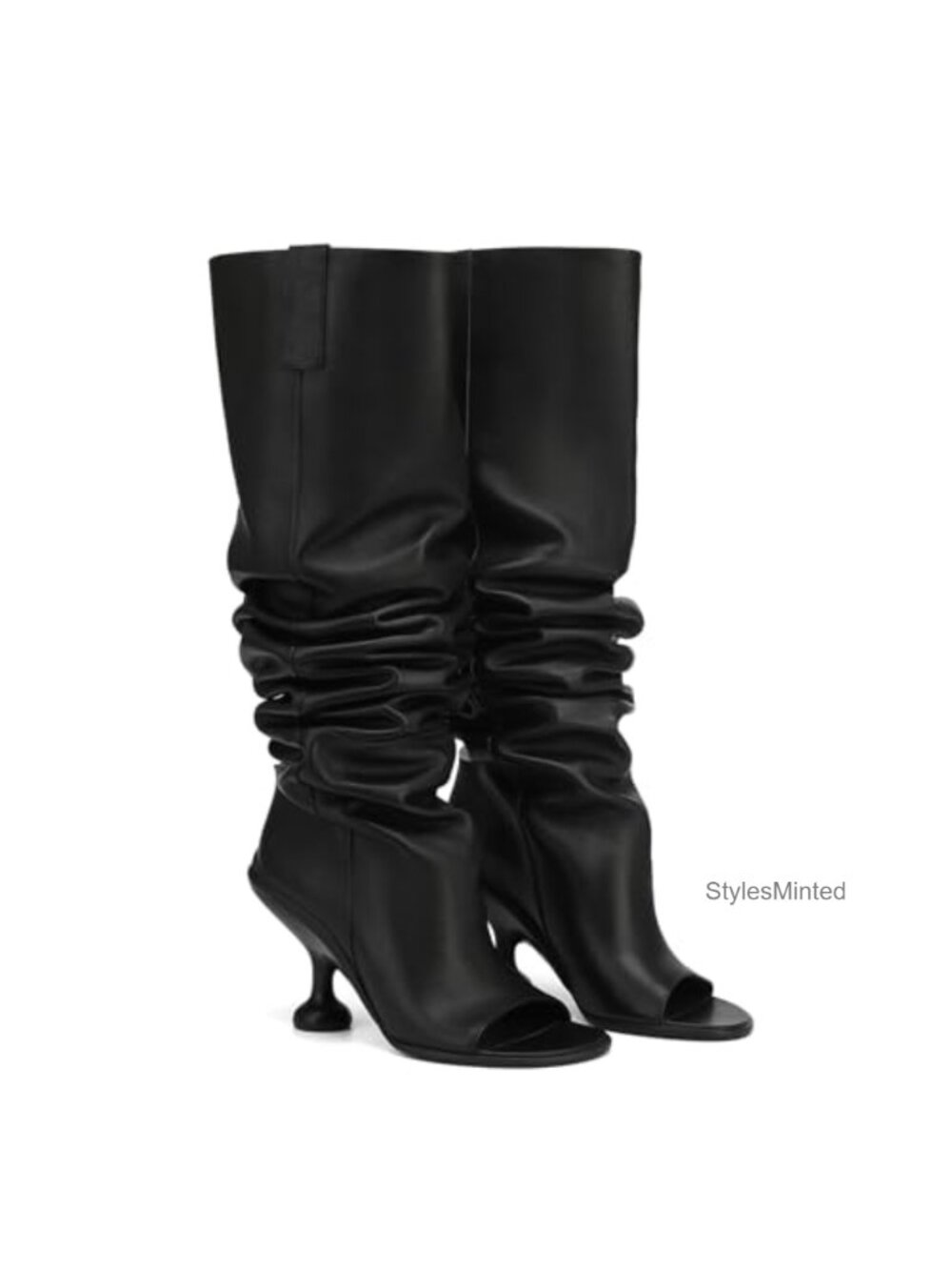 Women's Leather Wide Calf Knee High Boots Open Square Toe Pull On Slouchy